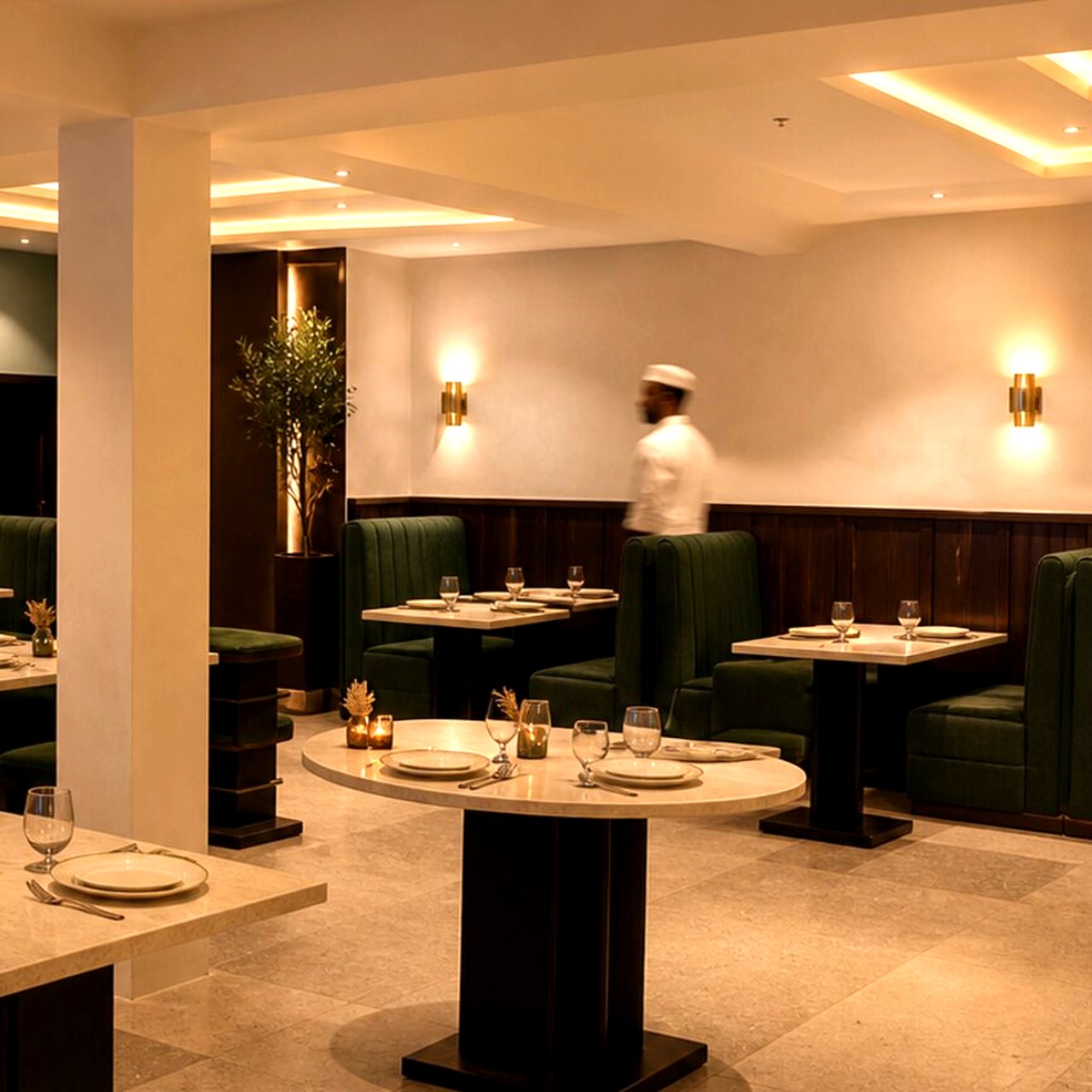 Interior of Ukoni restaurant with warm lighting